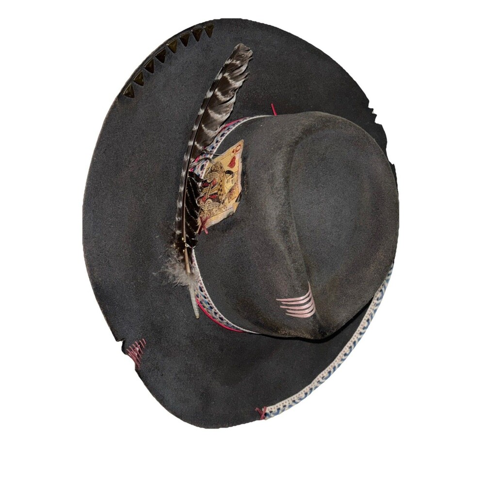 Flame & Feather Hat Co Black Cowboy Hat 100% Wool Feather O/S